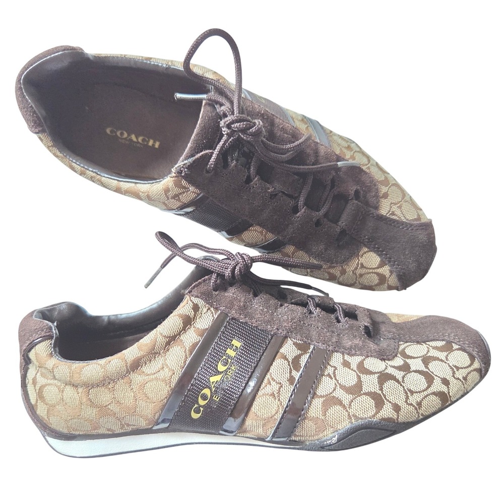Coach Remonna Signature C Monogram Suede Fashion Sneakers Brown Khaki Q8802 8B